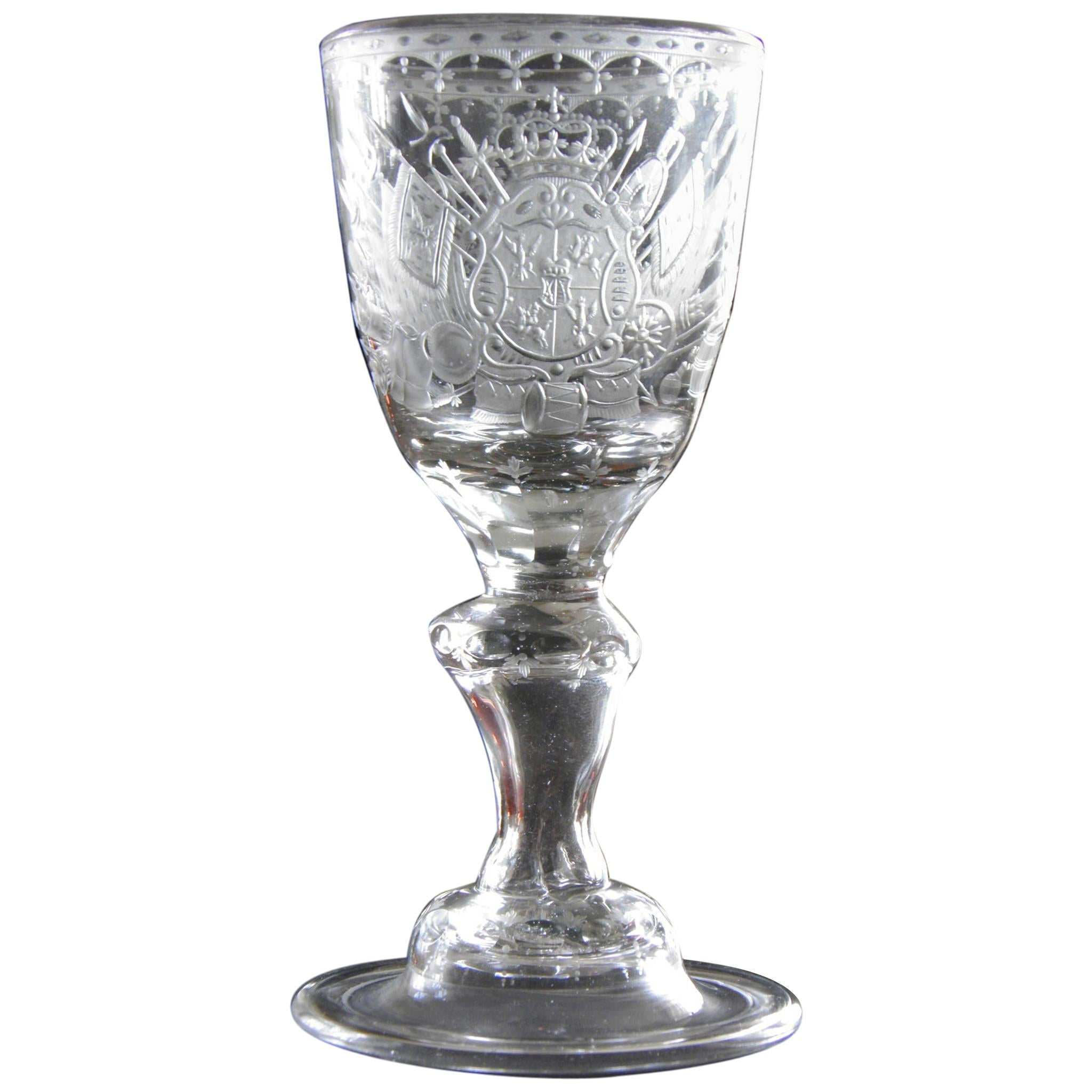 Antique European Historical Crystal Glass Goblet Augustus Rex, 18th Century