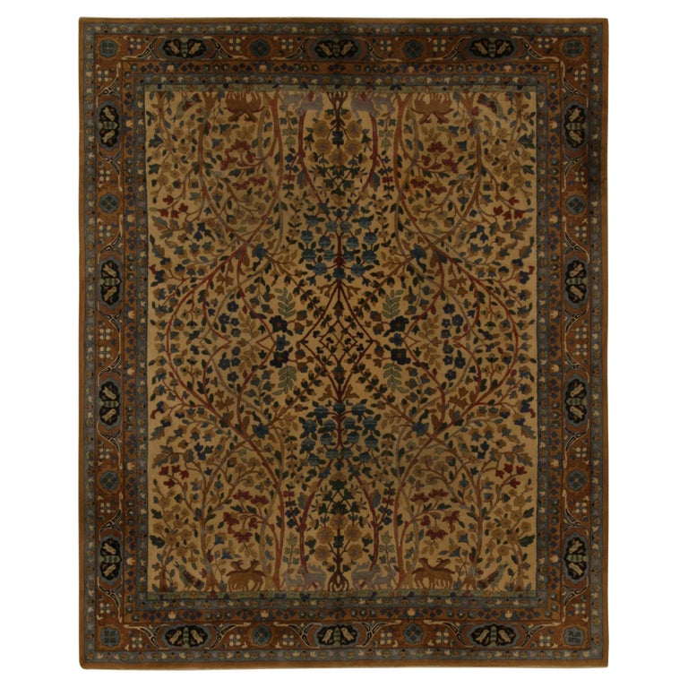 Traditional European Rug Antique European Hooked Rug in Gold, Brown and Floral Patterns by Rug ...