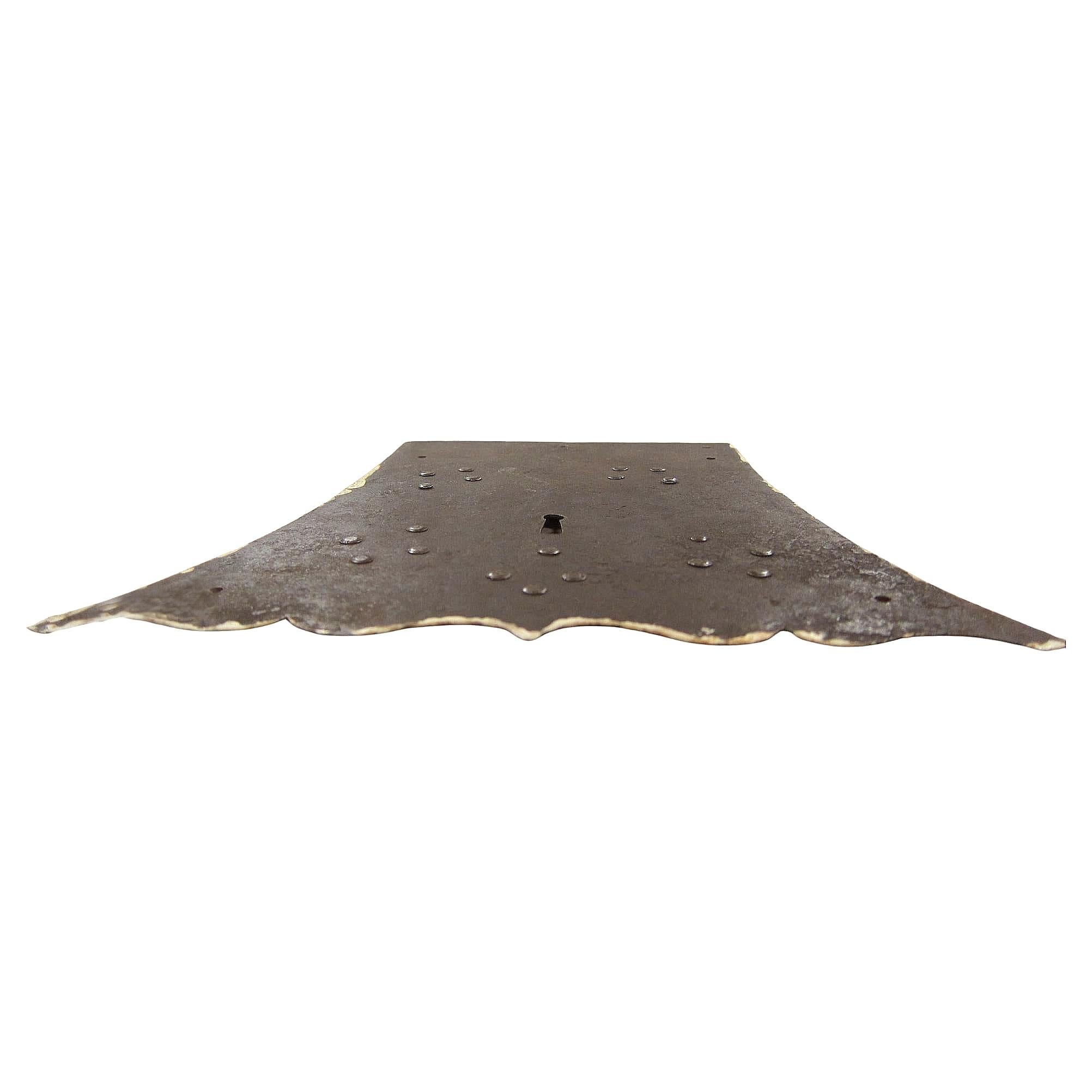 Forgé Ancienne plaque de serrure européenne en fer forgé avec motif d'Acanthi en relief en vente