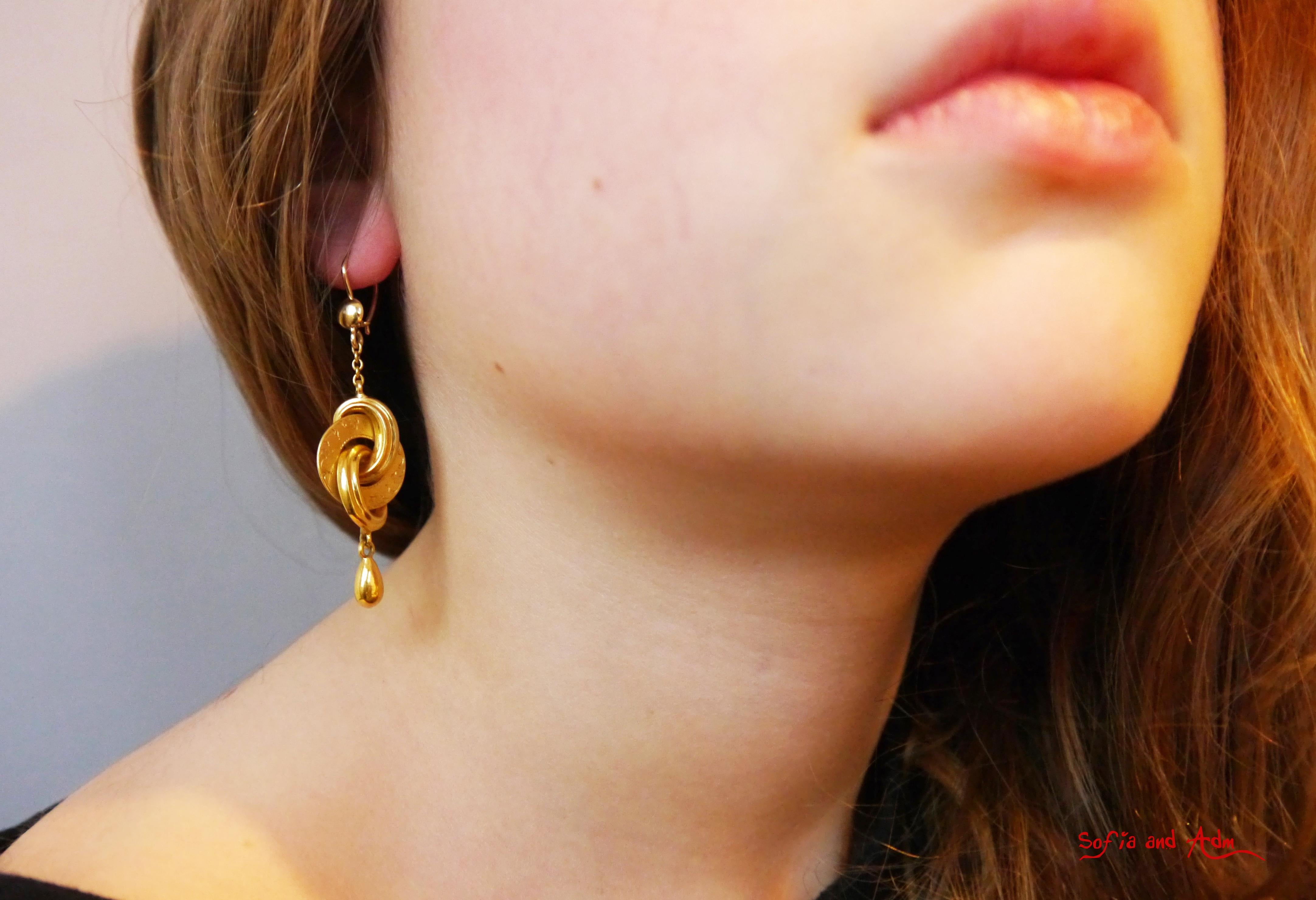 Etruscan Revival Antique European Knots Earrings solid 18K Gold / 5.1gr For Sale