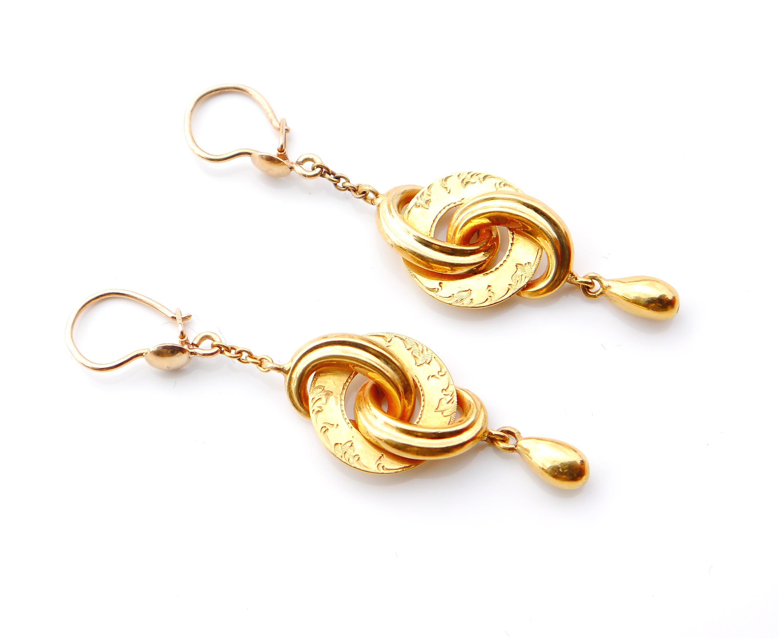 Round Cut Antique European Knots Earrings solid 18K Gold / 5.1gr For Sale