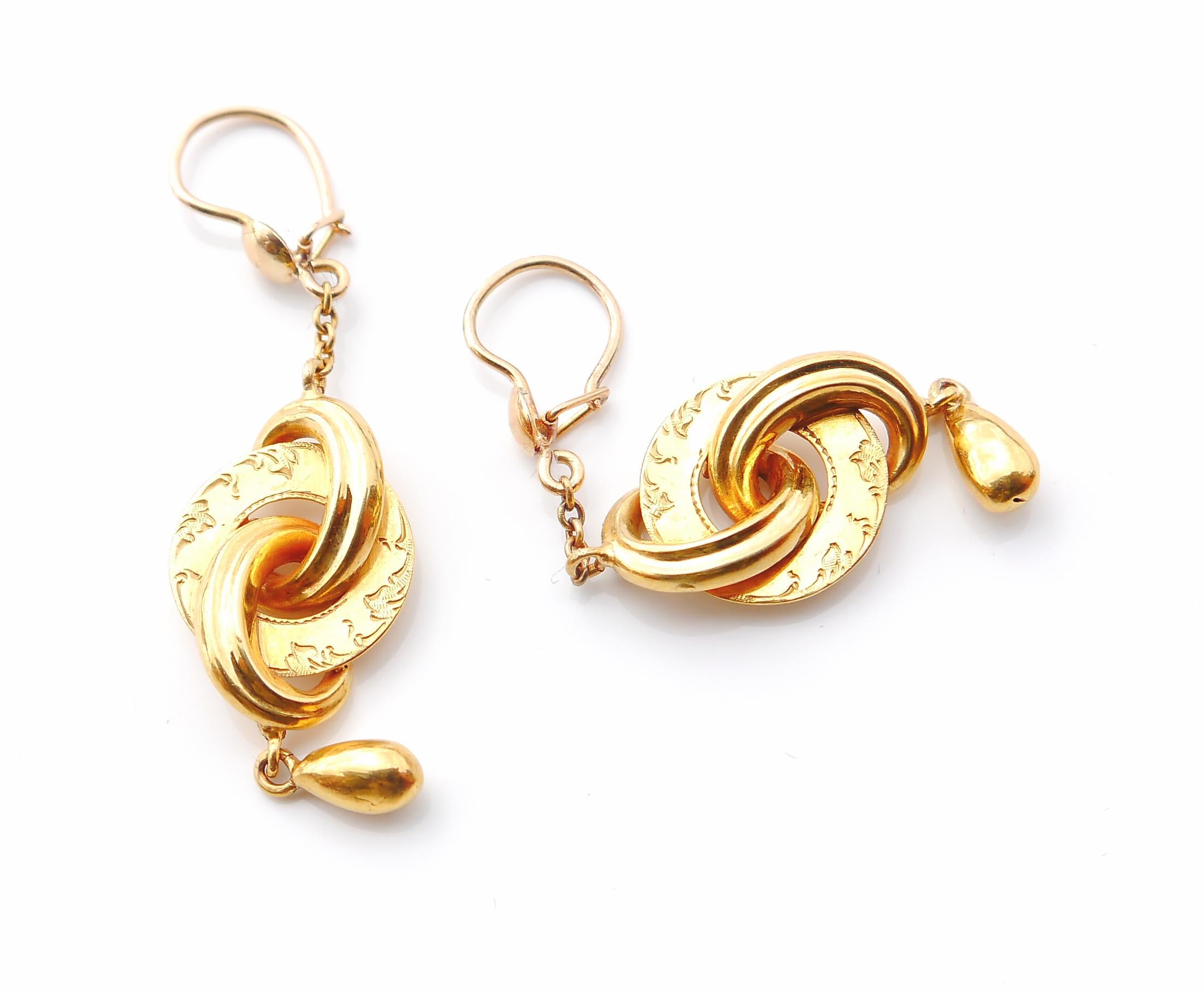 Boucles d'oreilles européennes anciennes en or massif 18 carats / 5,1 g en vente 1