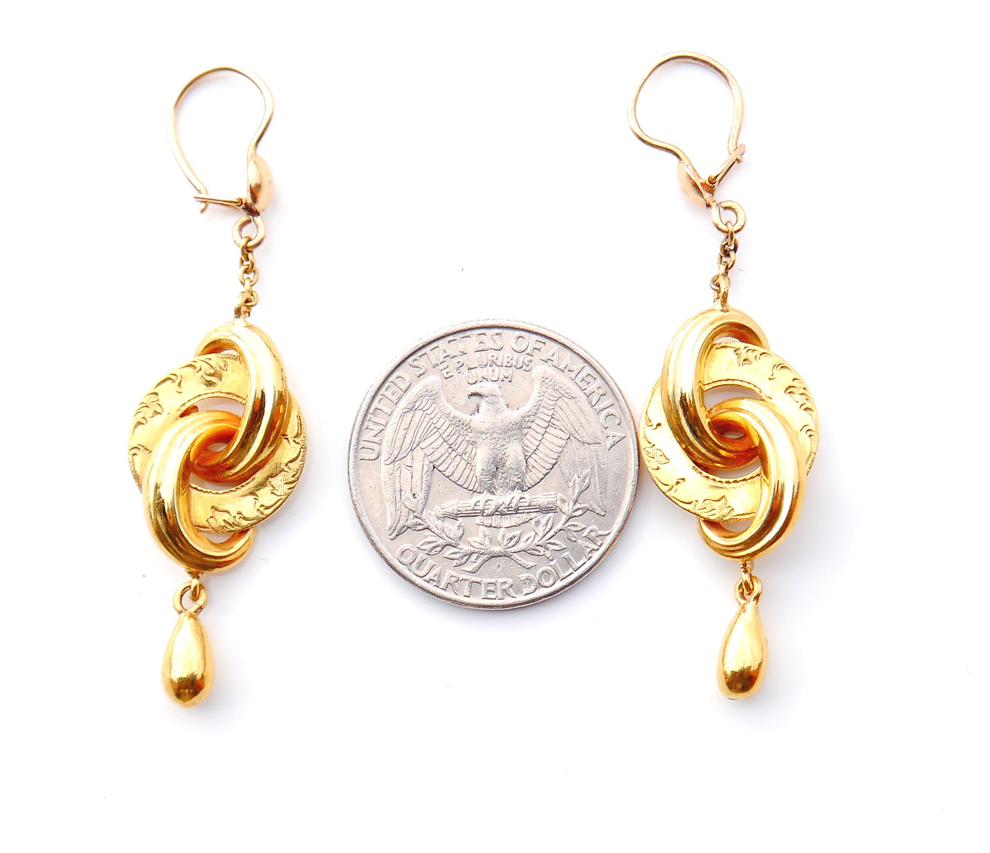 Boucles d'oreilles européennes anciennes en or massif 18 carats / 5,1 g en vente 2