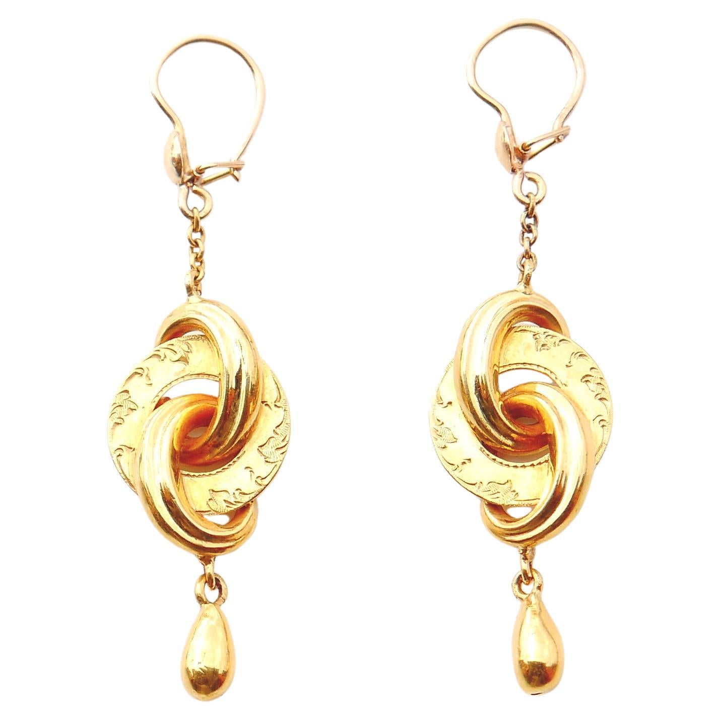 Boucles d'oreilles européennes anciennes en or massif 18 carats / 5,1 g en vente