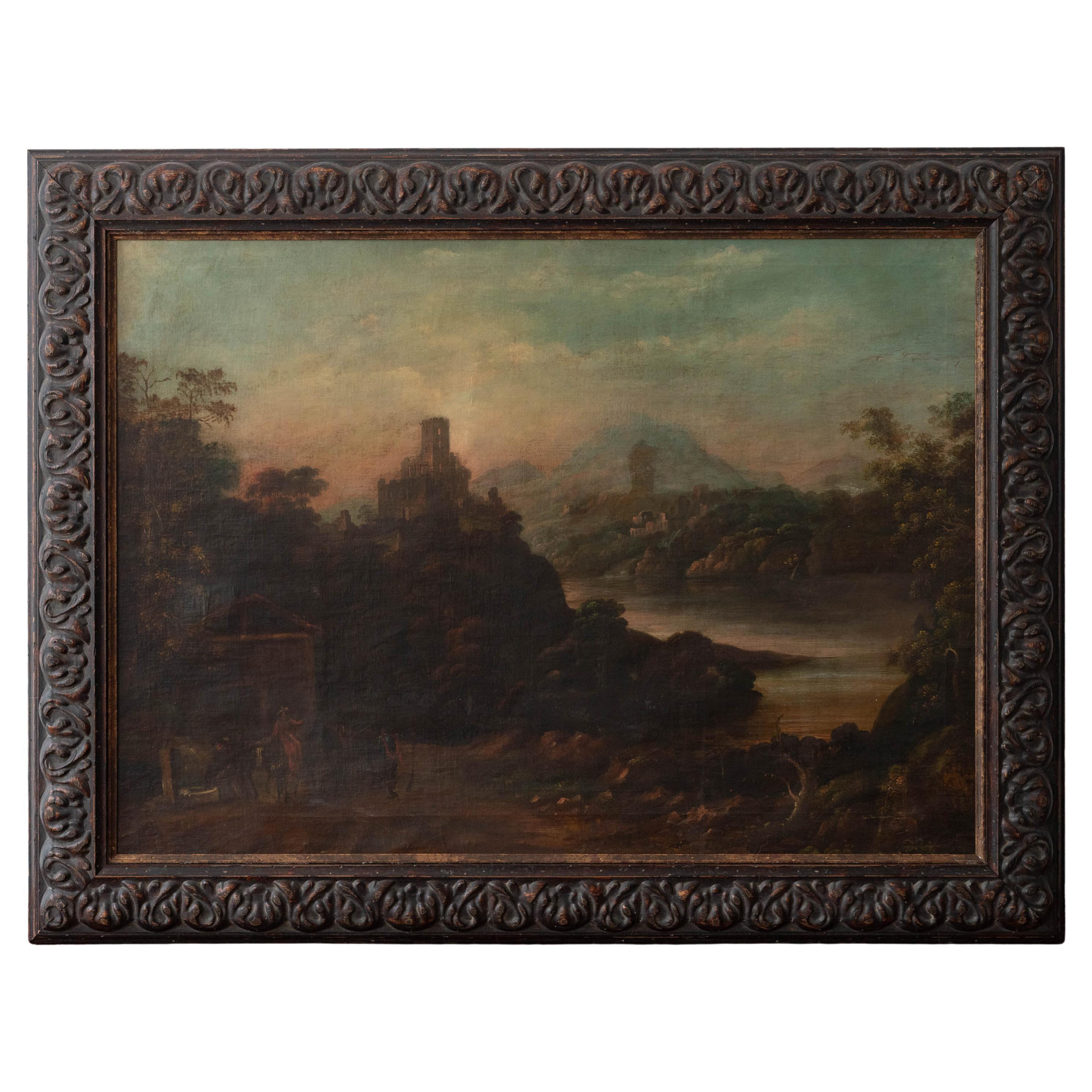 Antiguo cuadro de paisaje europeo