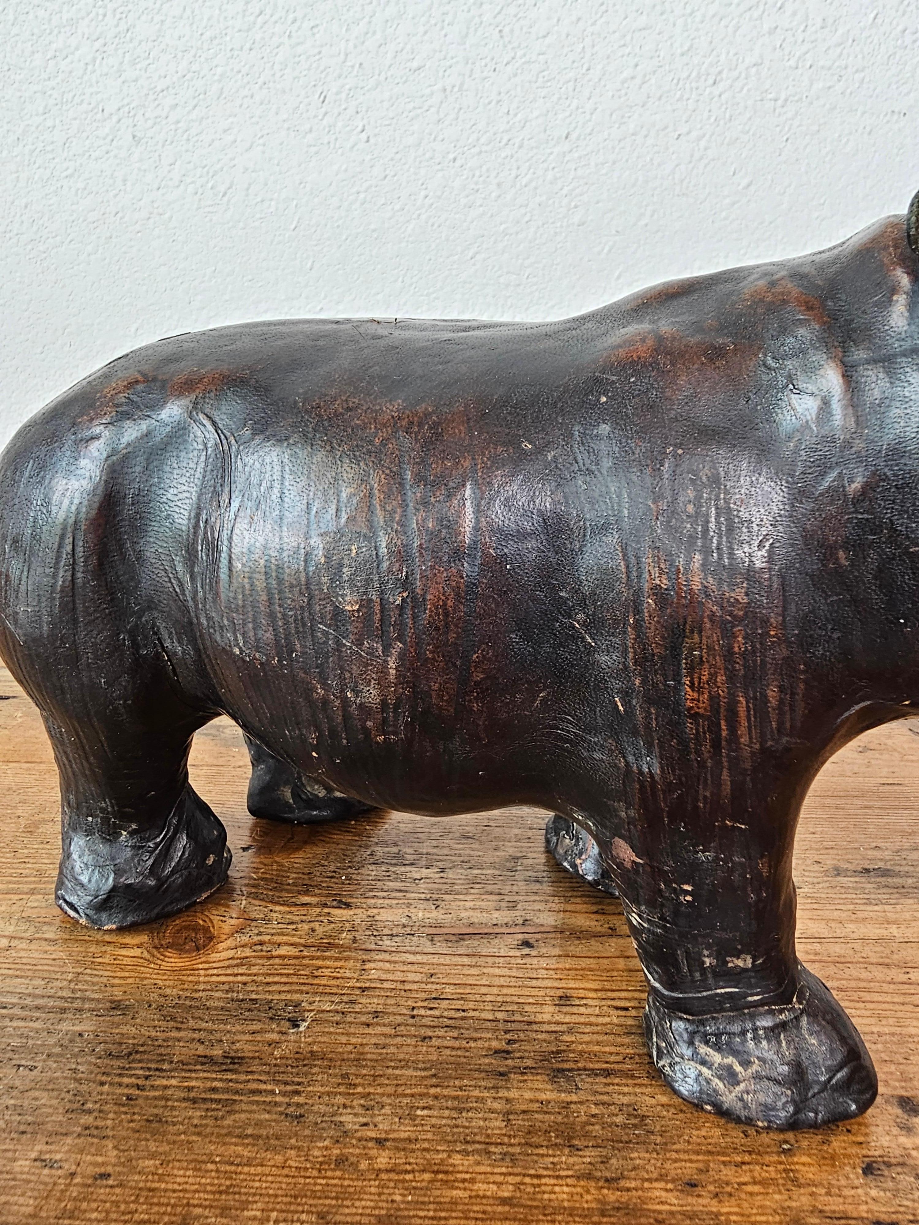Antique European Leather Warpped Hippo Sculpture For Sale 2