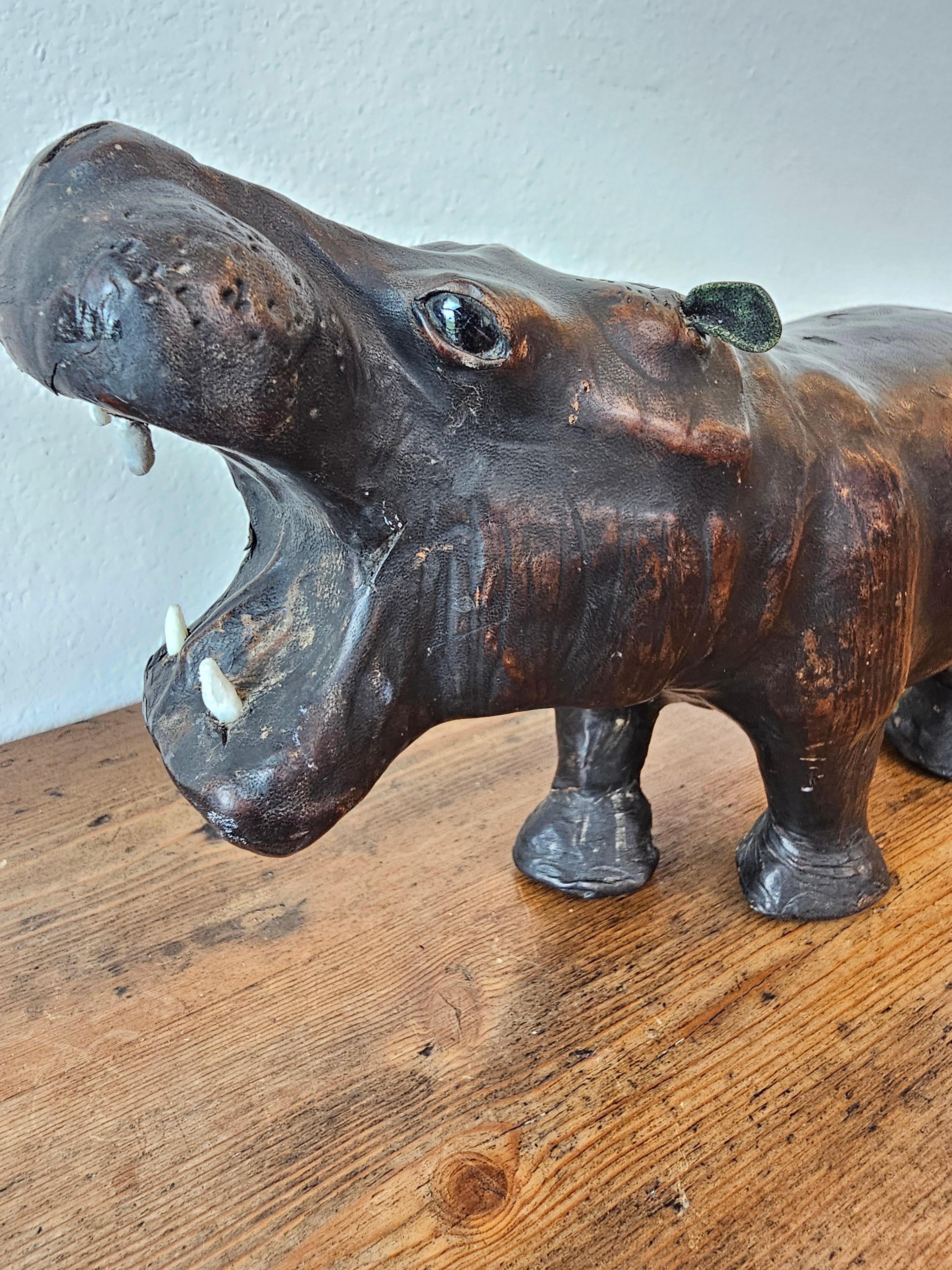 Antique European Leather Warpped Hippo Sculpture For Sale 3