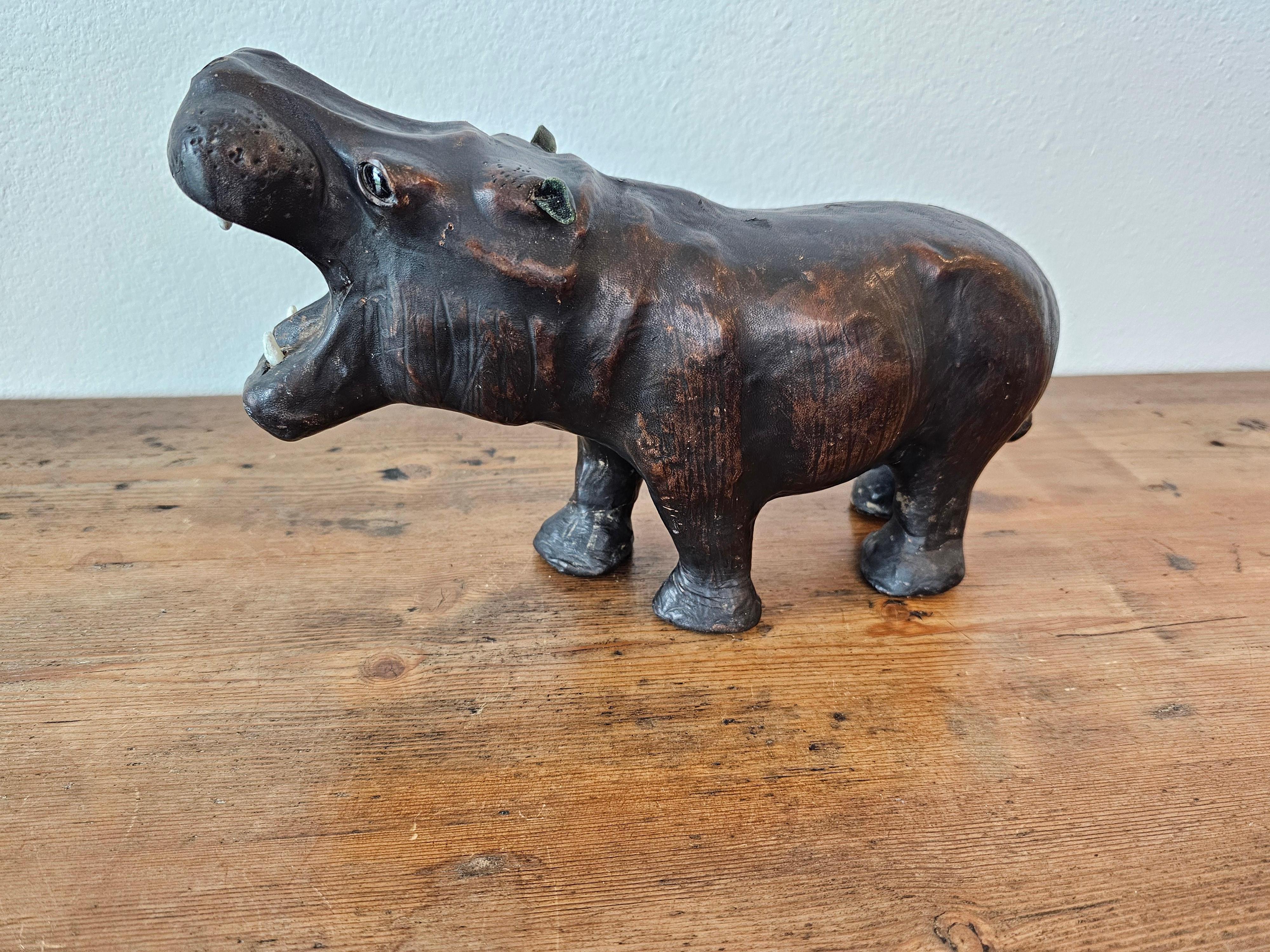 Antique European Leather Warpped Hippo Sculpture For Sale 5