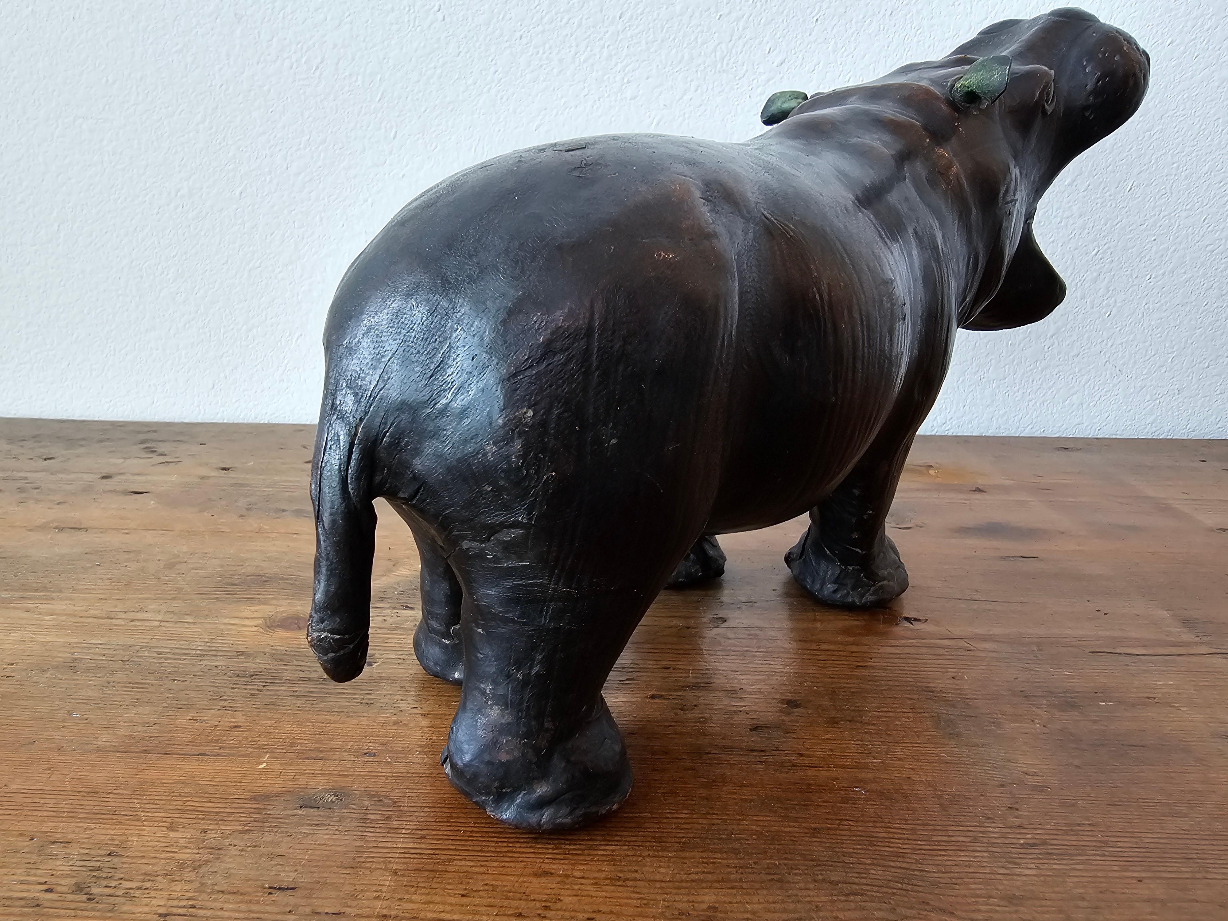Antique European Leather Warpped Hippo Sculpture For Sale 6