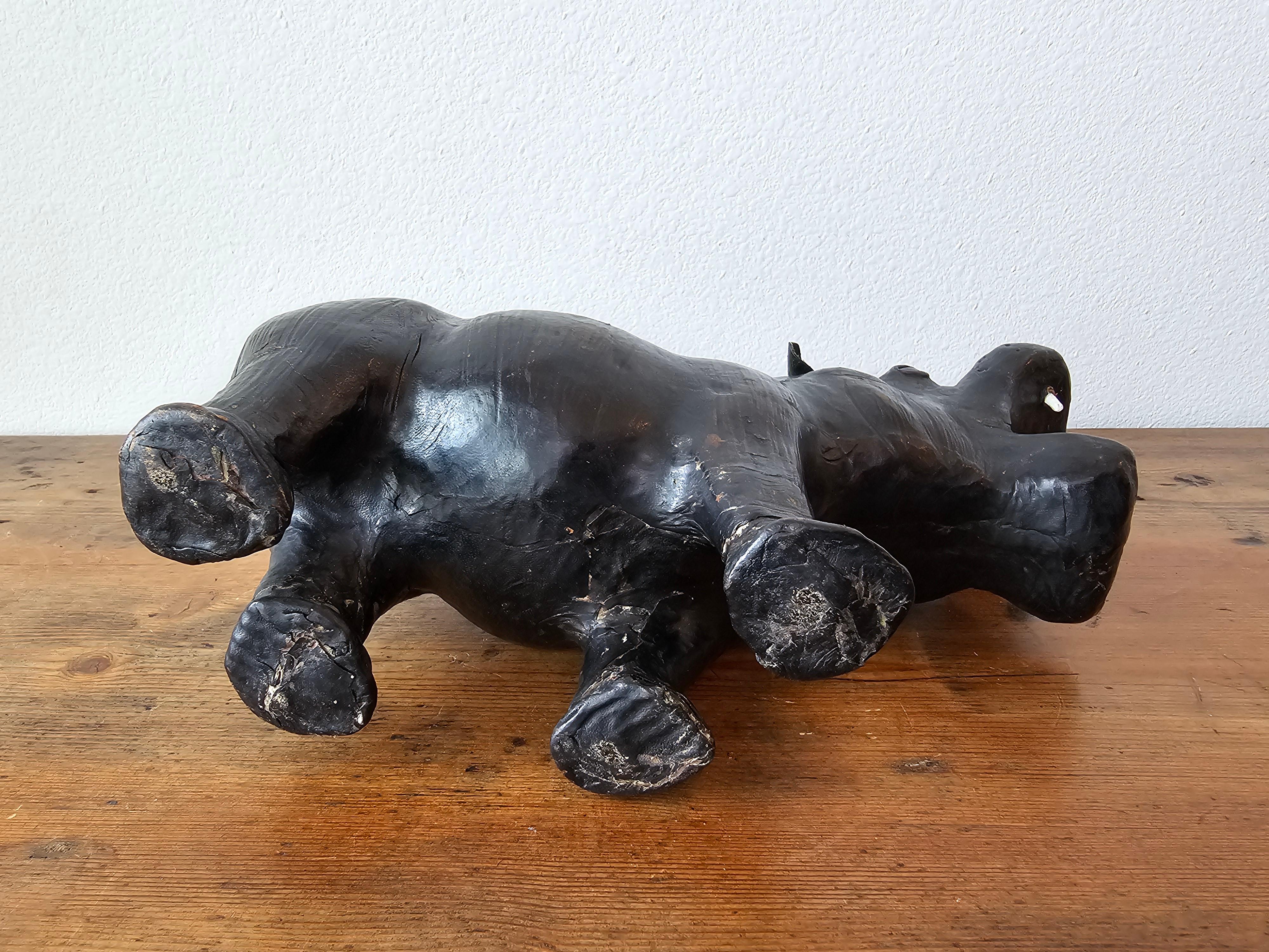 Antique European Leather Warpped Hippo Sculpture For Sale 7