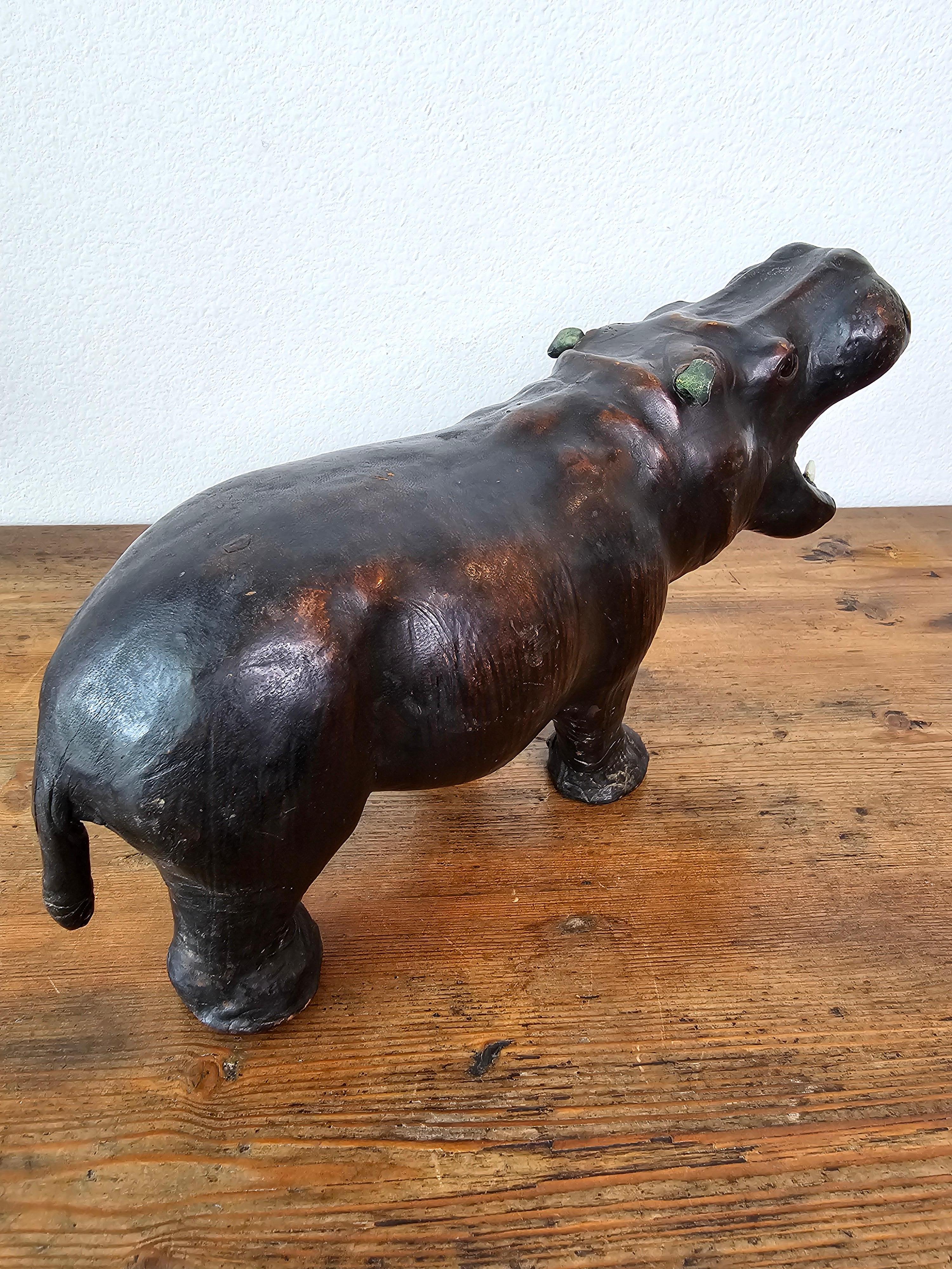 Antique European Leather Warpped Hippo Sculpture For Sale 8