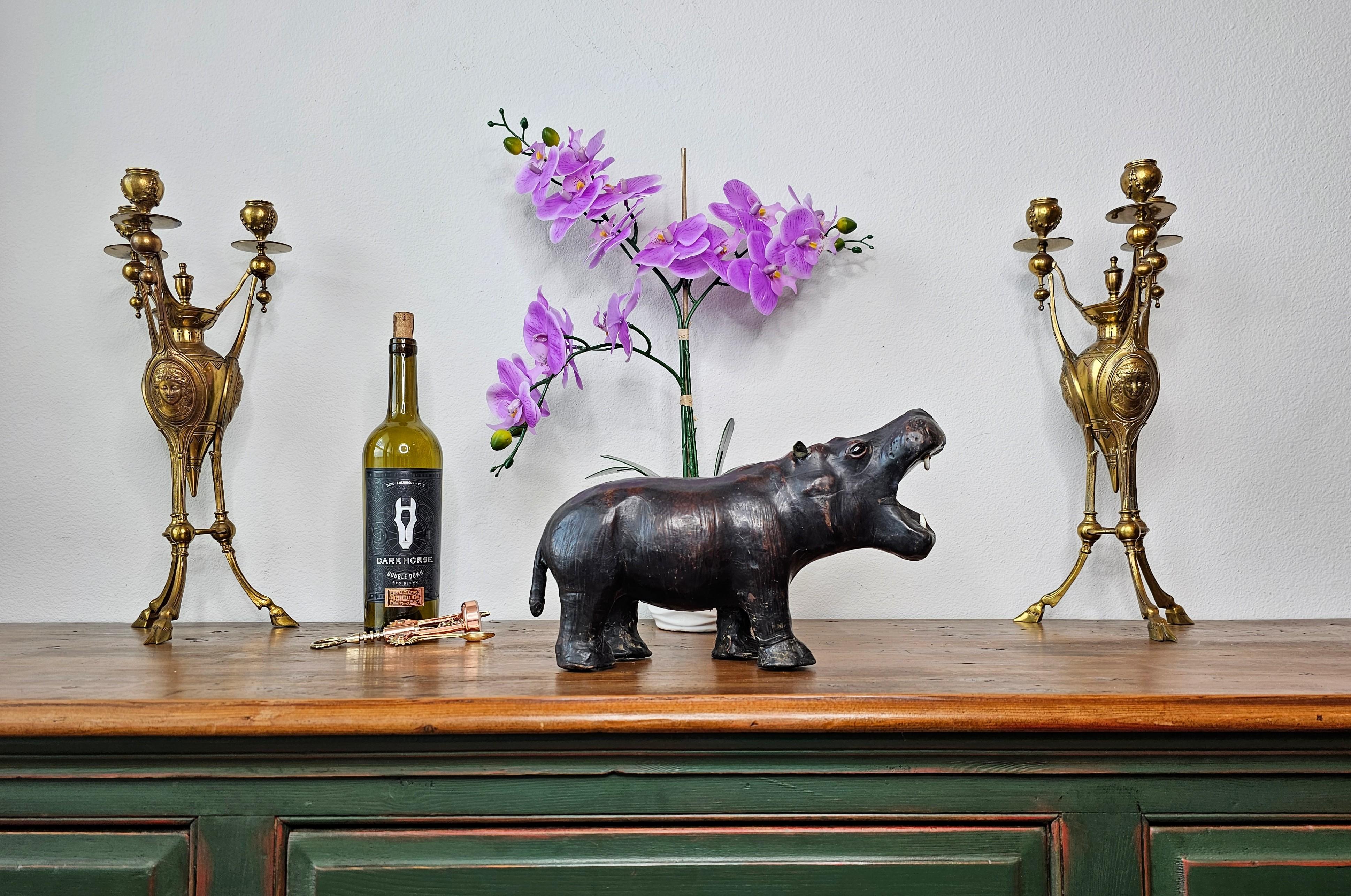 Antique European Leather Warpped Hippo Sculpture For Sale 10