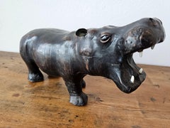 Antique European Leather Warpped Hippo Sculpture