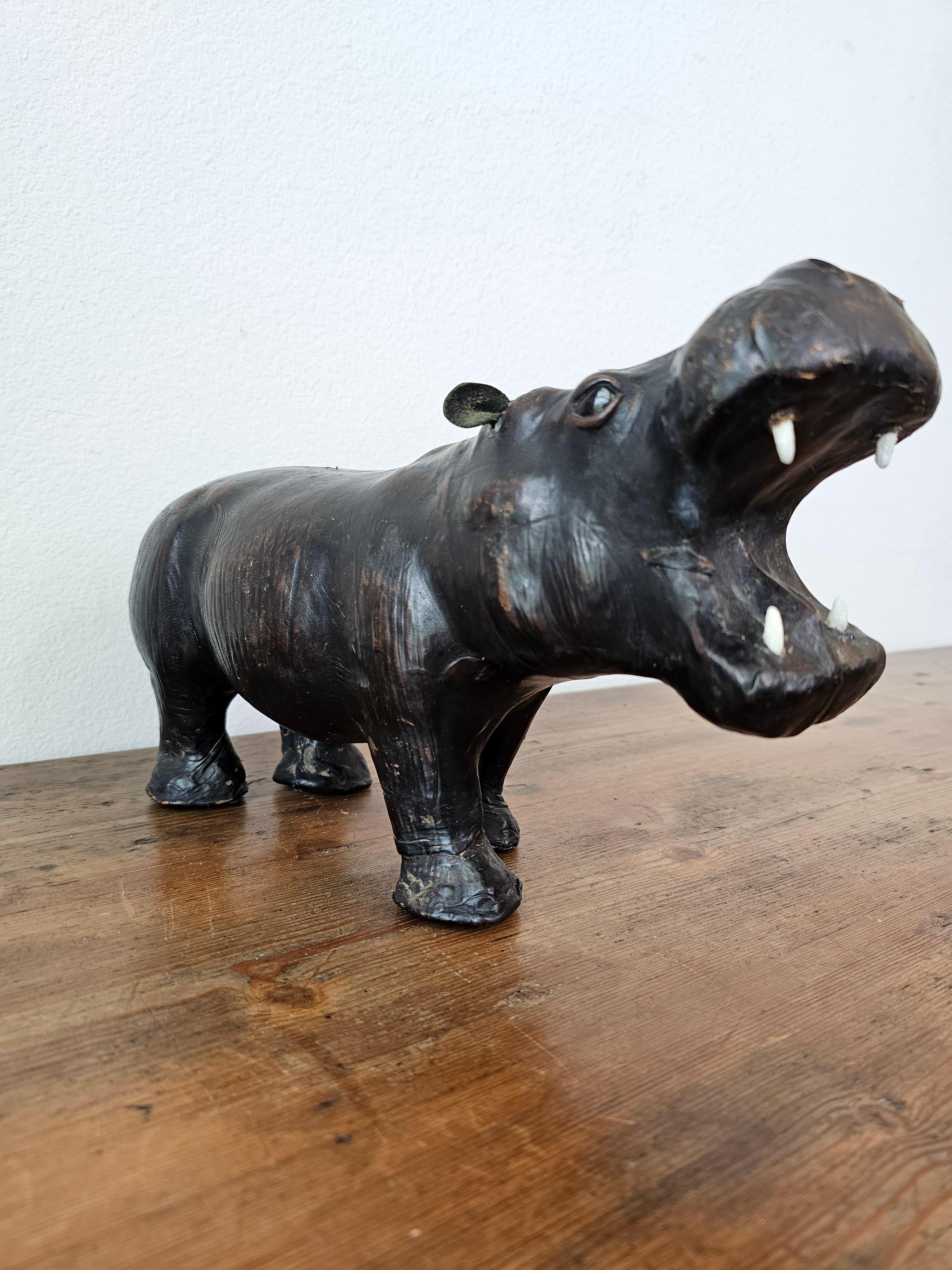 20th Century Antique European Leather Warpped Hippo Sculpture For Sale