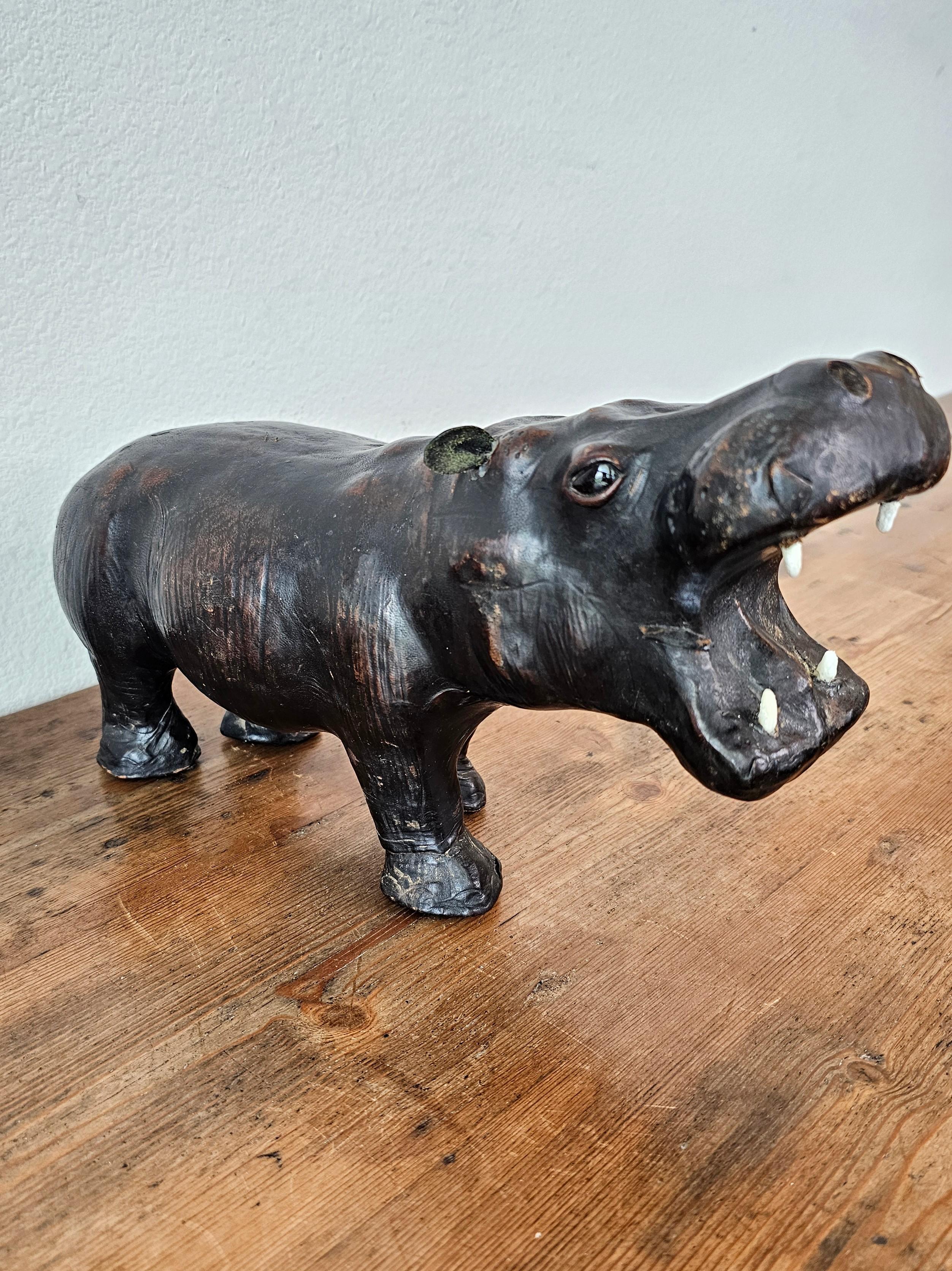 Antique European Leather Warpped Hippo Sculpture For Sale 1