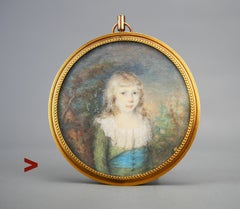 Antique European miniature Painting Portrait of a Boy
