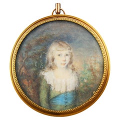 Antique European miniature Painting Portrait of a Boy