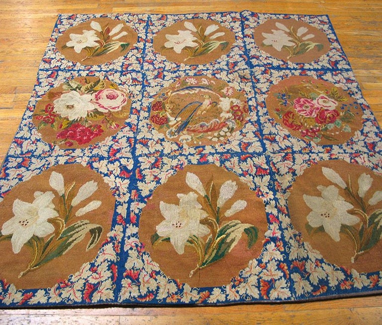 Antique European Needlepoint 6'0" x 6'0" For Sale at 1stDibs