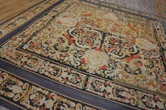 1870s Black Medallion Antique French Needlepoint Carpet 11'x11' Flatweave Rug