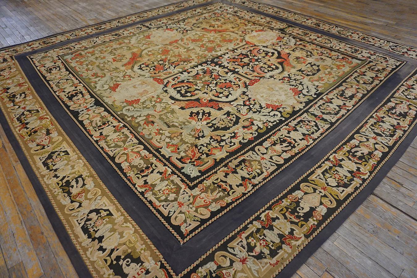 19th Century French Needlepoint Carpet ( 11' x 11' - 335 x 335 ) In Good Condition For Sale In New York, NY