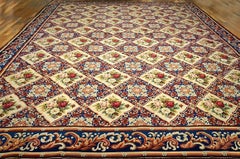 1850s Blue Floral Victorian Antique European Needlepoint Rug 12'8"x14'0" Carpet