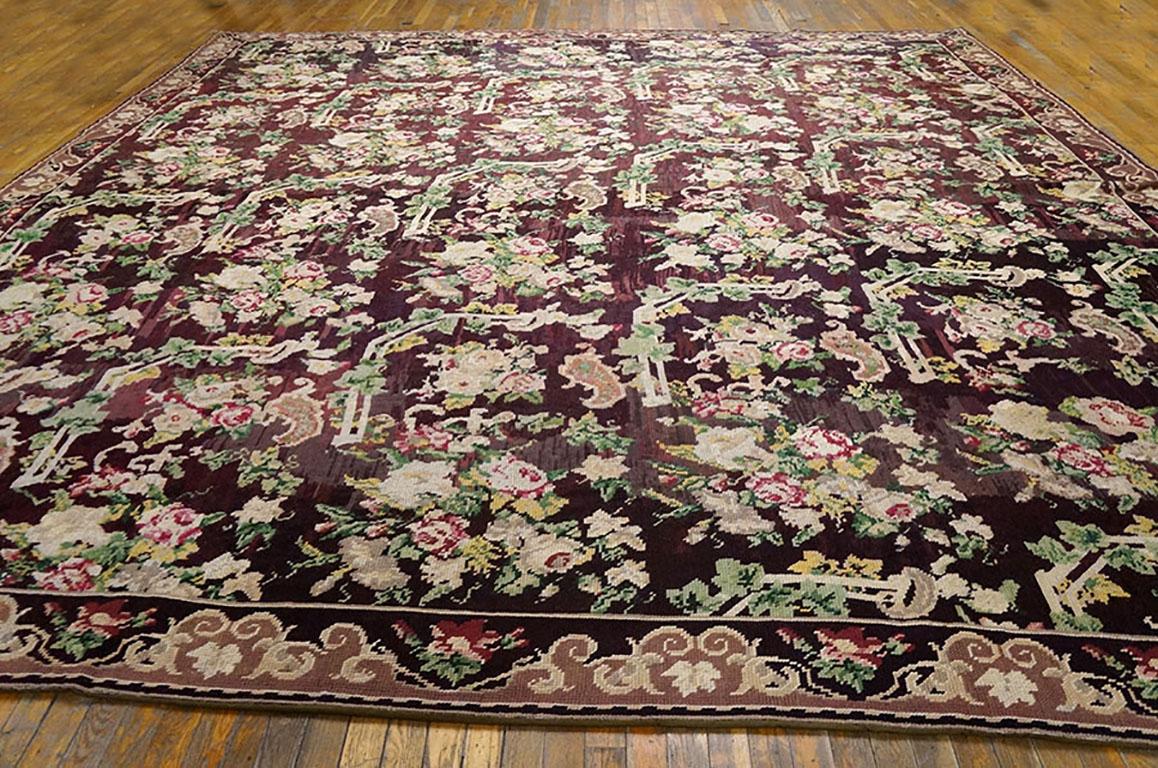 Antique European needlepoint rug, measures: 12'8