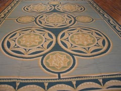 Magnificent Blue Color with Art Nouveau Style Antique Portuguese Needlepoint Rug