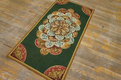 Amazing Green Color Floral Central Pattern Antique European Needlepoint Rug