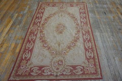 1980s Ivory Floral Classic Antique Europea Needlepoint Rug 4'0"x6'0" Wool Carpet