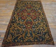 1750s Black Floral Antique French Needlepoint Carpet 5'x8' 8" Stitched Wool Rug