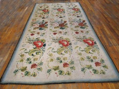 1890s Ivory Floral Antique English Needlepoint Carpet 5'9"x12'8 Weave Wool Rug