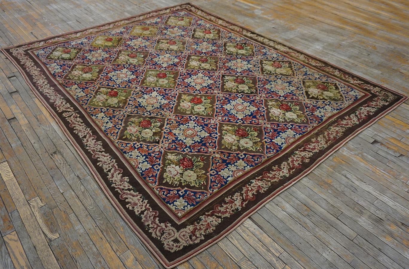 Hand-Woven 19th Century English Needlepoint Carpet ( 7'6