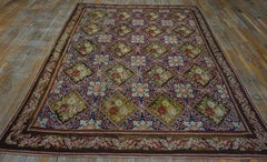 1870s Floral Antique English Needlepoint Carpet 7'6" x 9'3" Flatweave Wool Rug