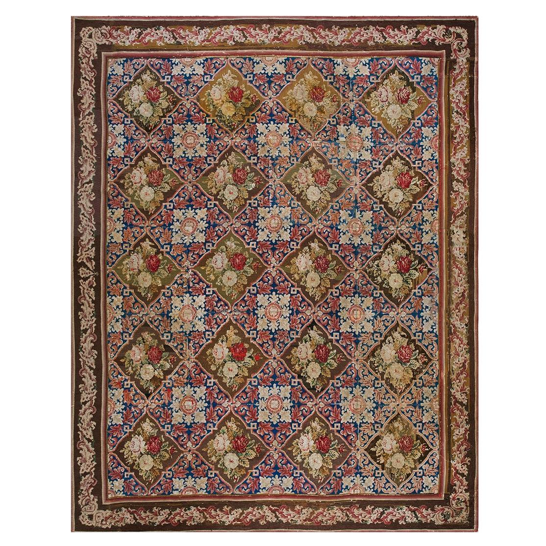 Alfombra inglesa de punto de aguja del siglo XIX ( 7'6" x 9'3" - 230 x 282 )