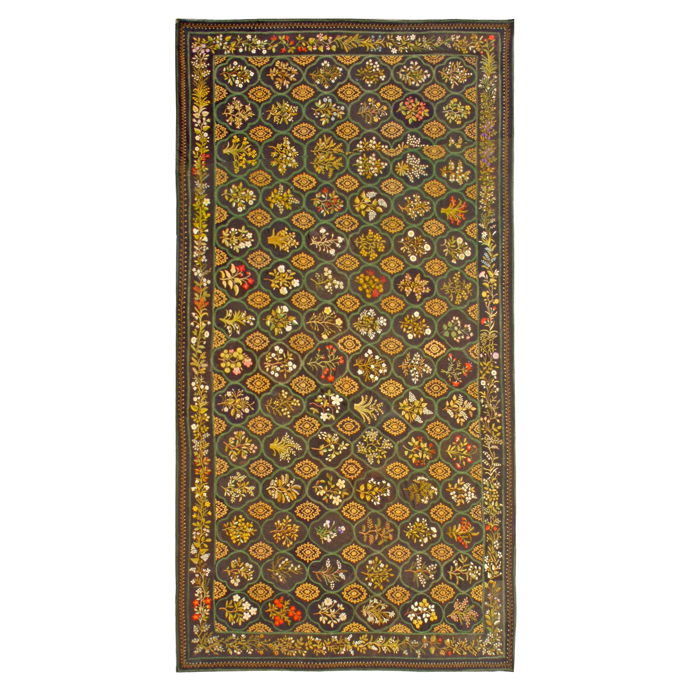 Antique English Needlework Carpet: 10'6