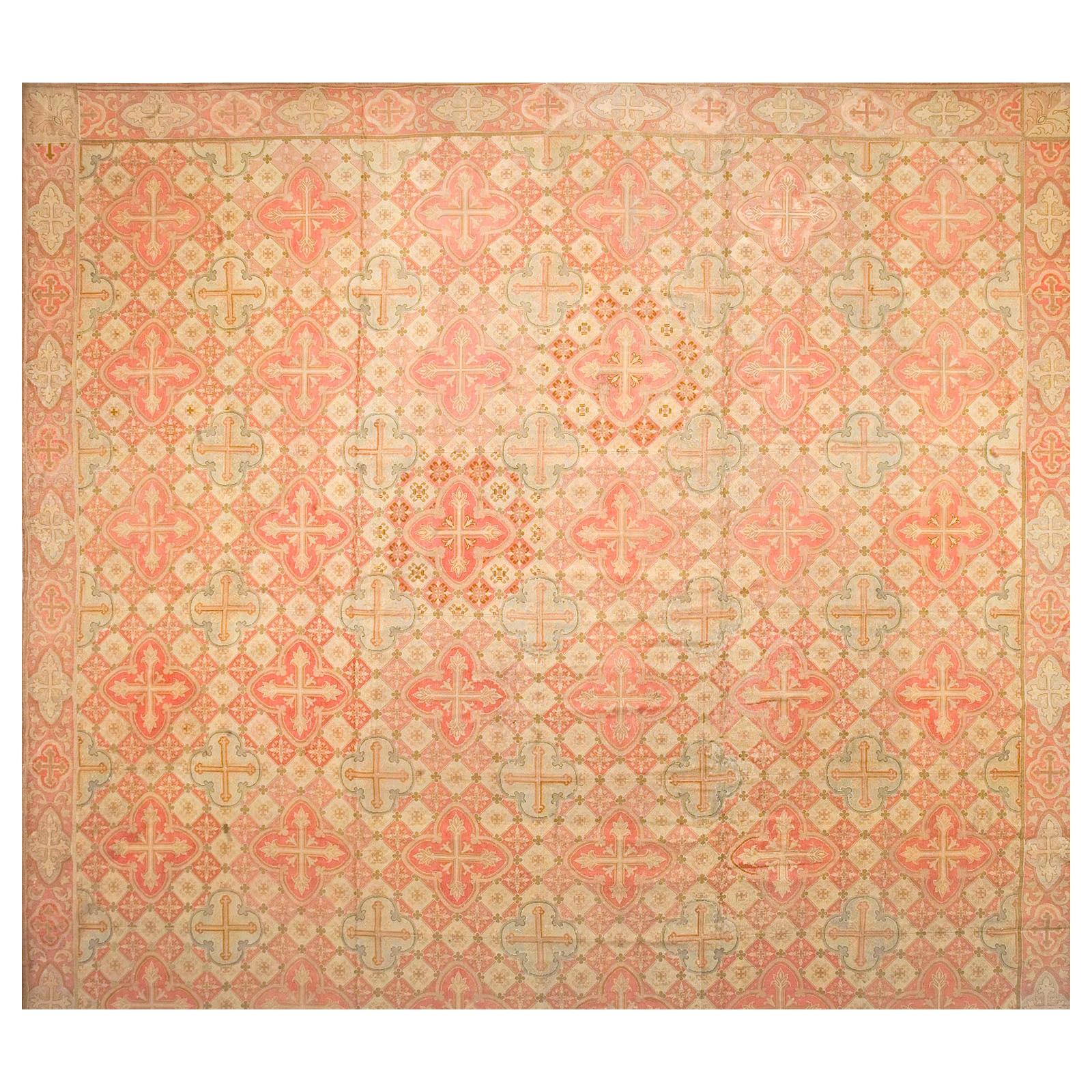 Antique European needlepoint rug, size: 14'4