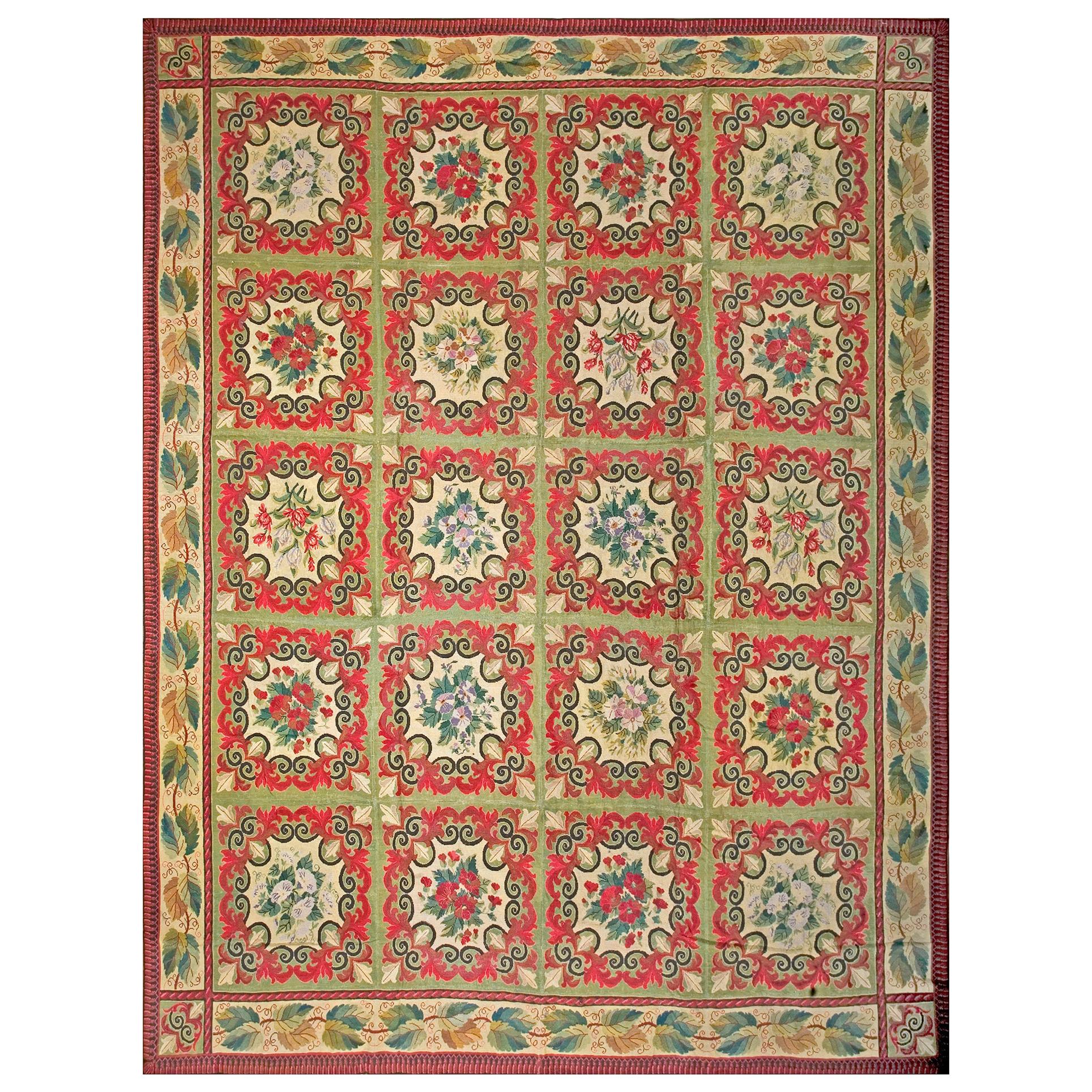 Antique European Needlepoint Rug 11'10" x 14'0" For Sale