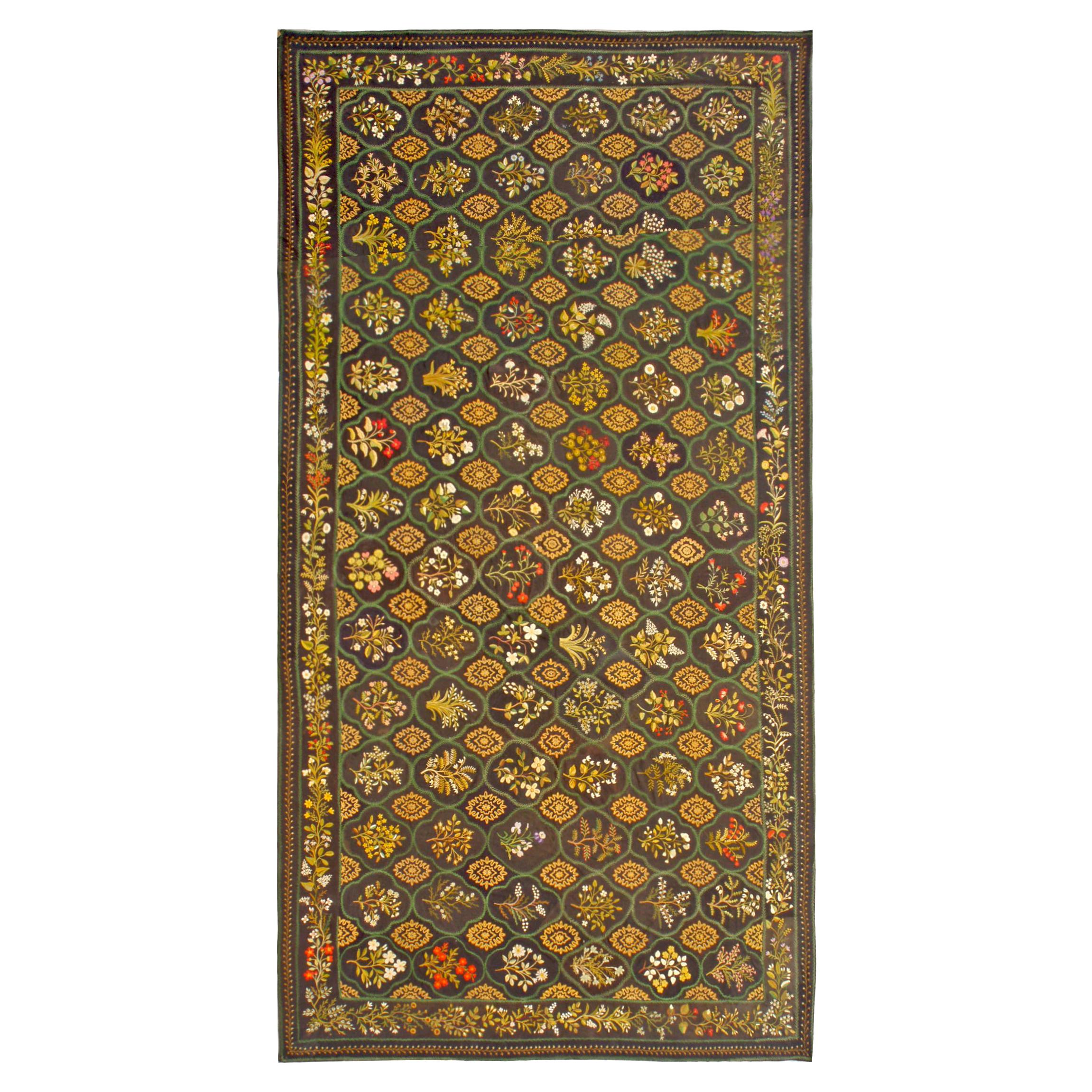 Antique English Needlework Carpet 10'6" x 18'10" For Sale