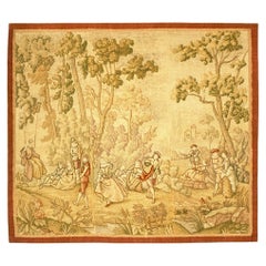 Antique European Needlepoint Tapestry Panels with Courtiers Reveling, circa 1900
