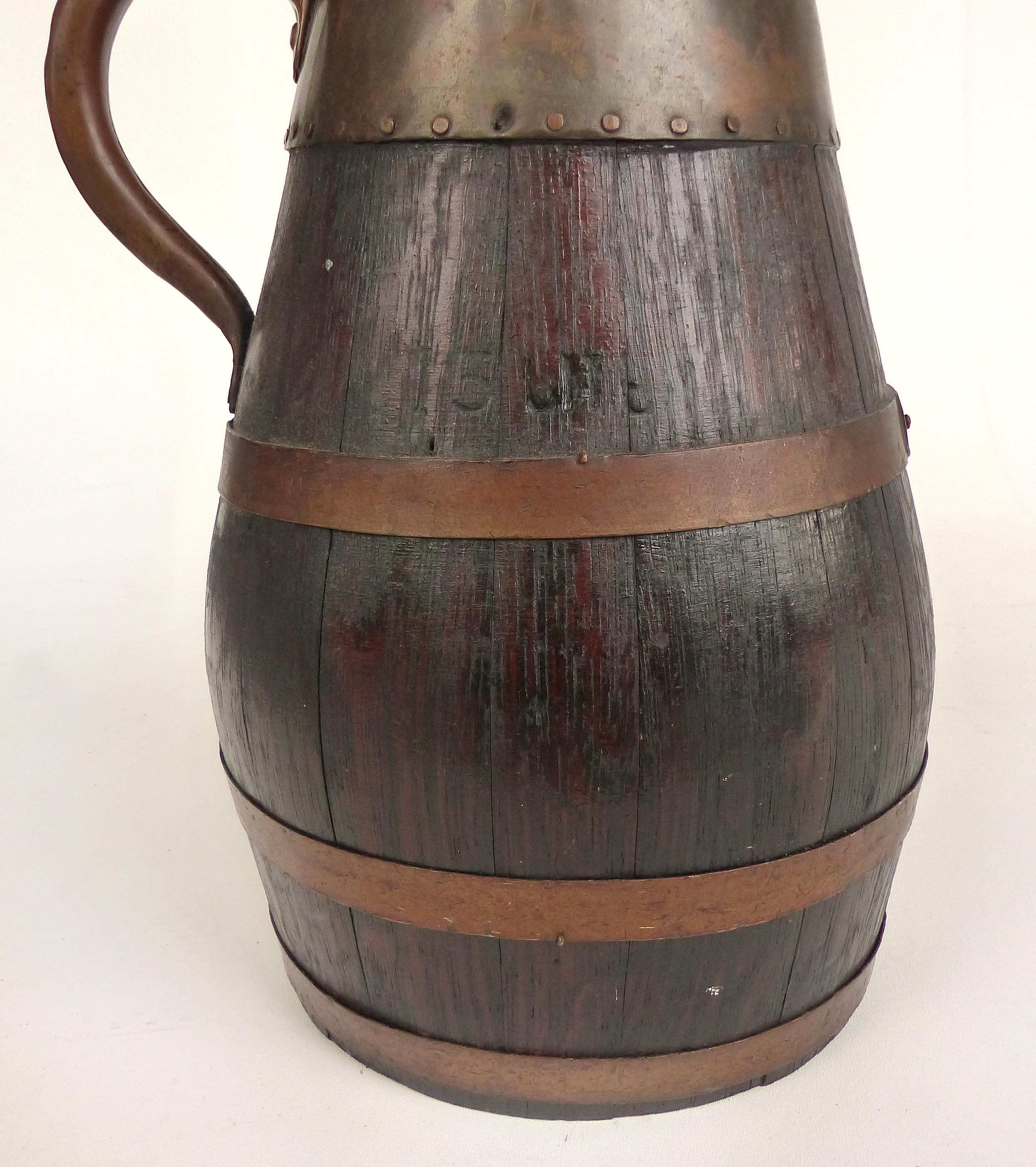 Antique European Oak and Copper Handled Peet Bucket For Sale 2
