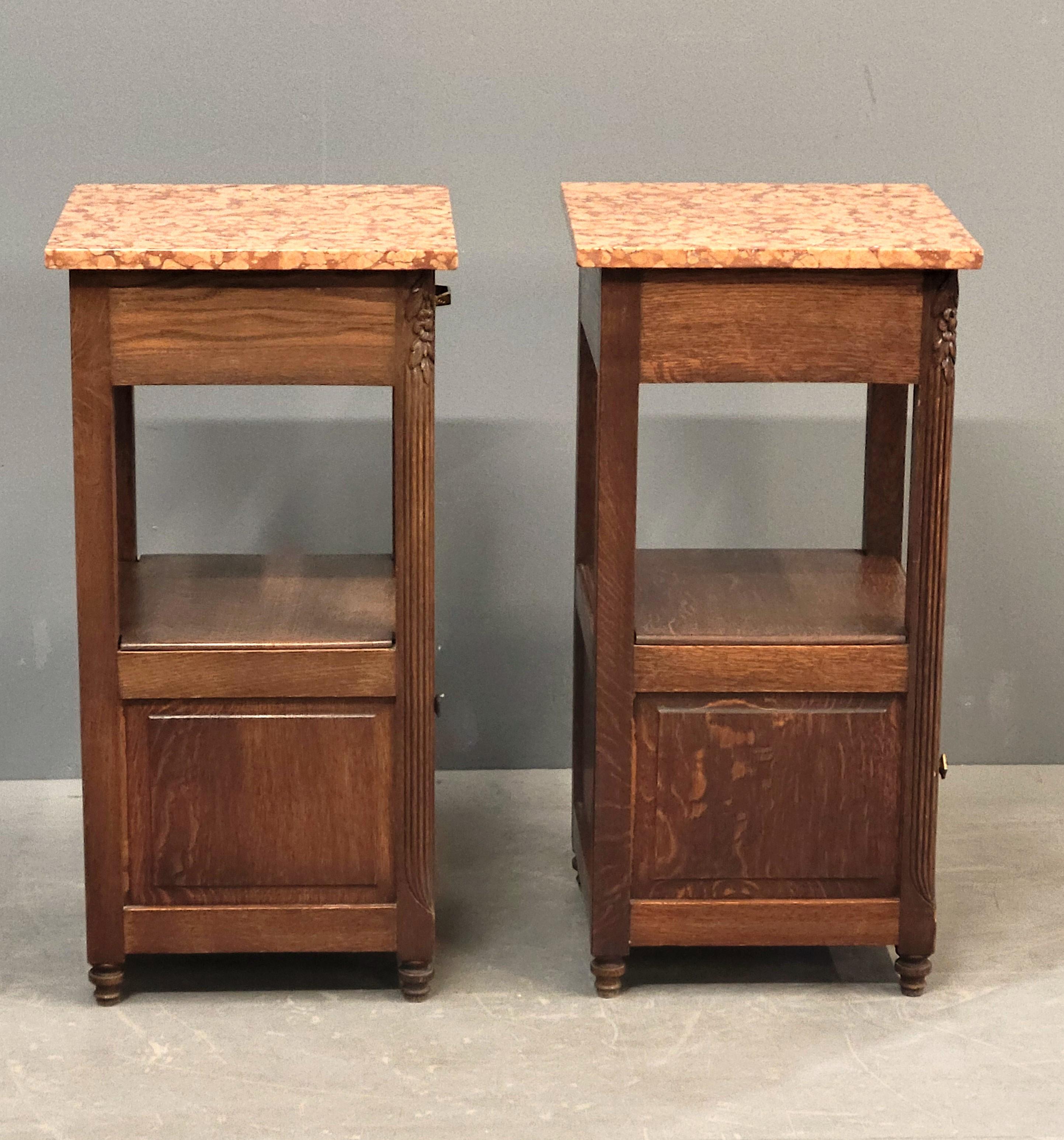 Antique European Oak and Italian Marble Pot Cupboards Nightstands - a Pair 4
