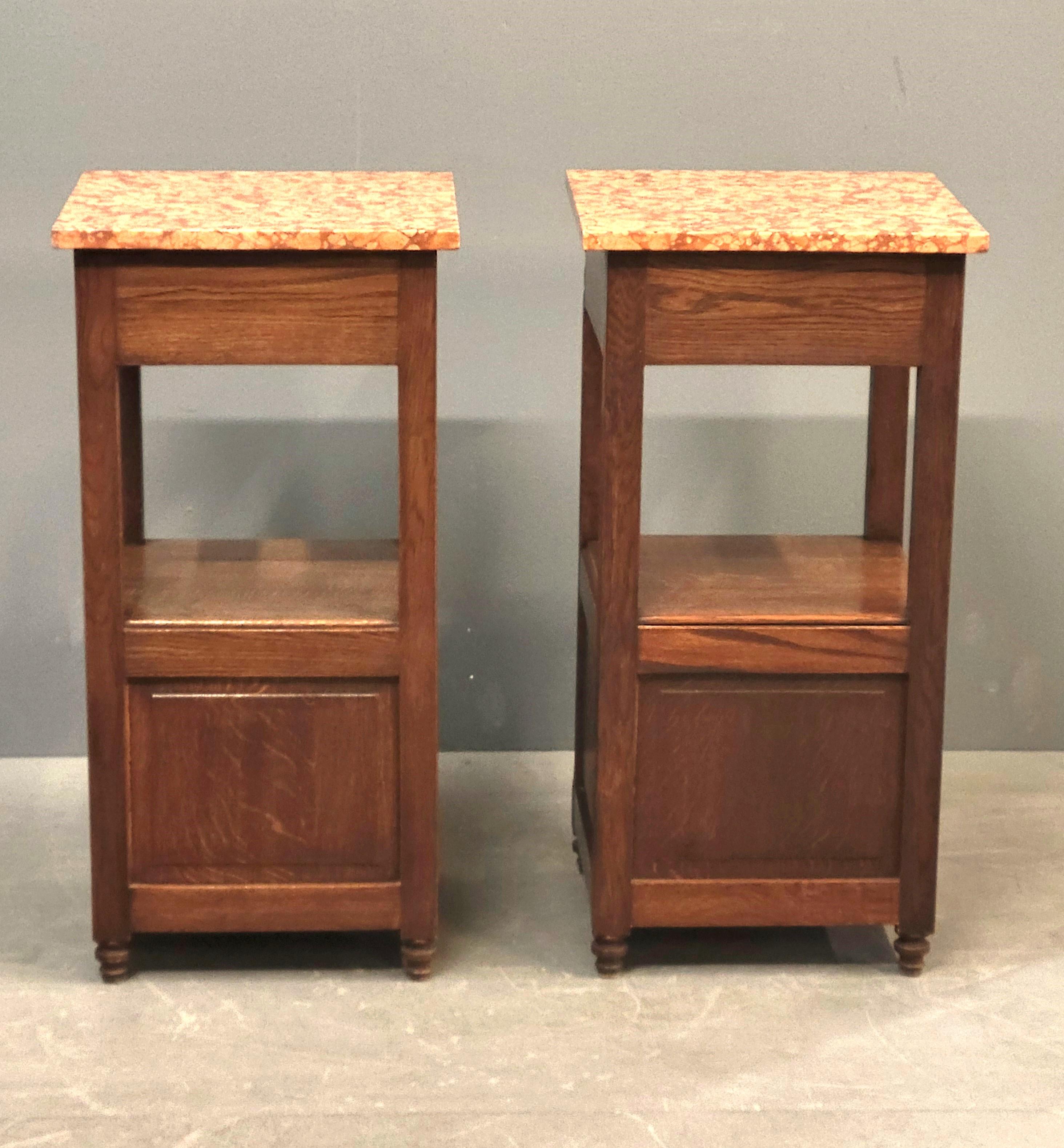 Antique European Oak and Italian Marble Pot Cupboards Nightstands - a Pair 5