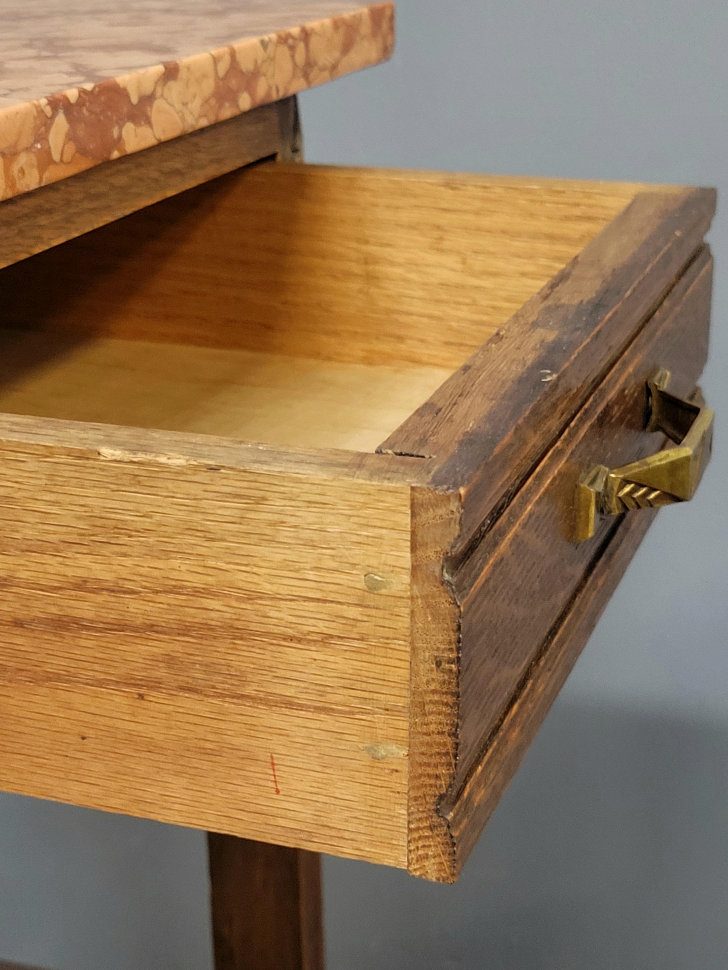 Early 20th Century Antique European Oak and Italian Marble Pot Cupboards Nightstands - a Pair