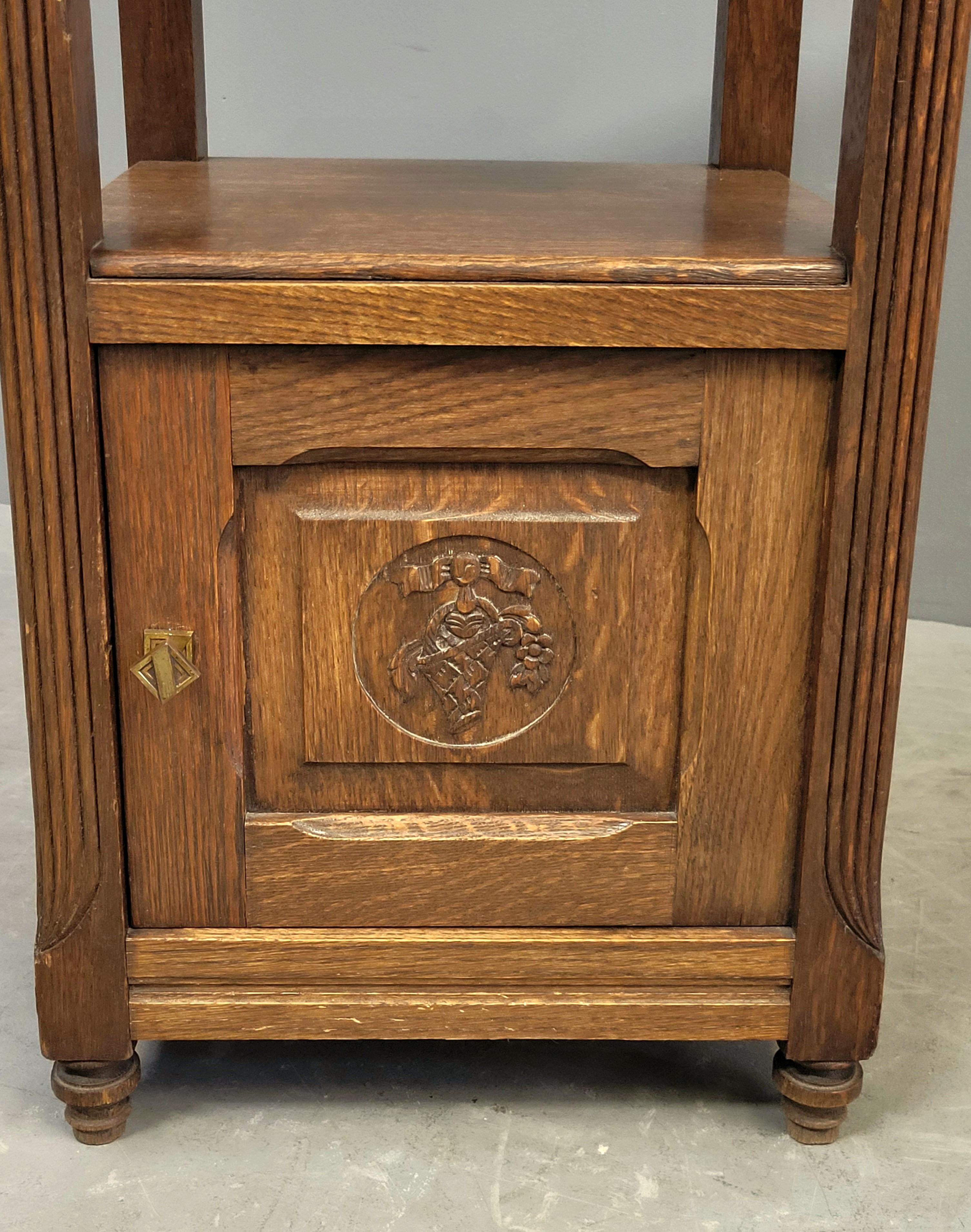 Antique European Oak and Italian Marble Pot Cupboards Nightstands - a Pair 2