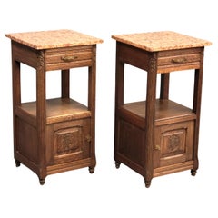 Used European Oak and Italian Marble Pot Cupboards Nightstands - a Pair