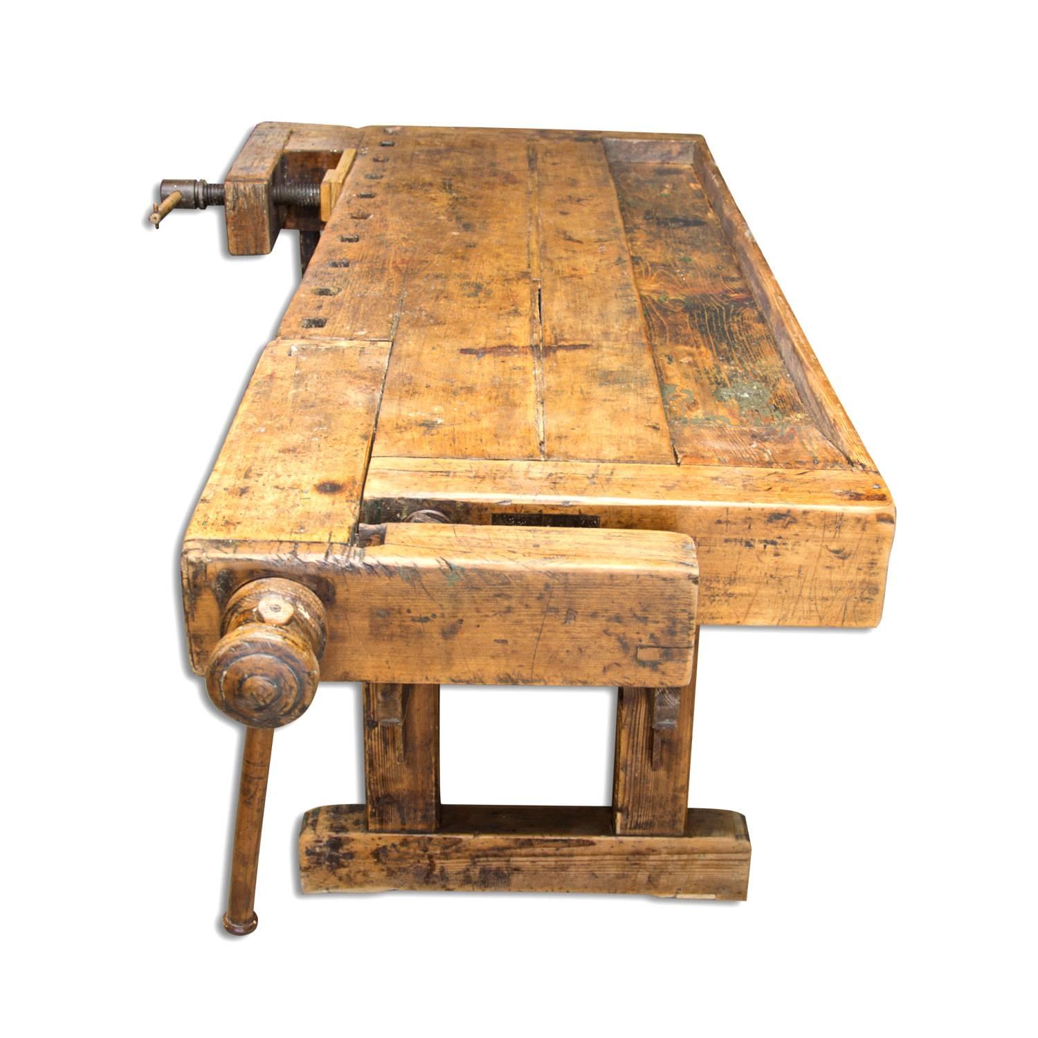 Czech Antique European Oak Carpenters' Workbench, 1920s