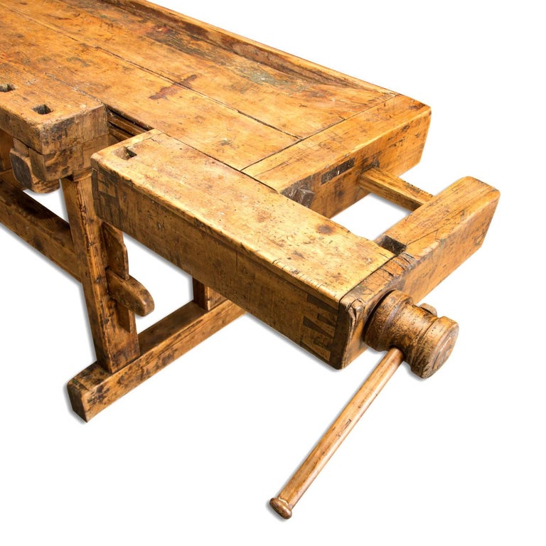 Antique European Oak Carpenters' Workbench, 1920s For Sale ...