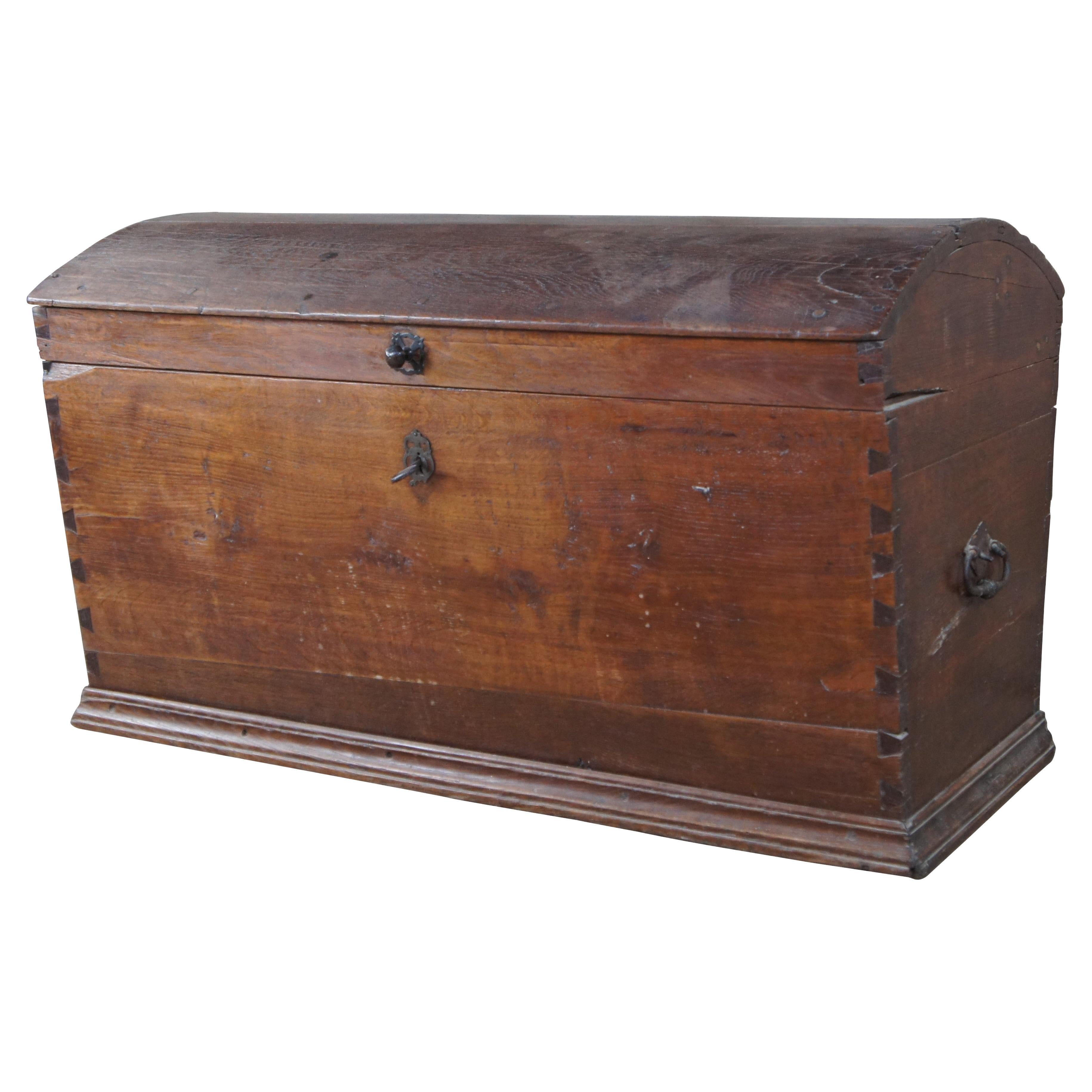 Early Victorian Antique European Oak Dome Top Blanket Storage Sea Chest Immigrants Trunk 50