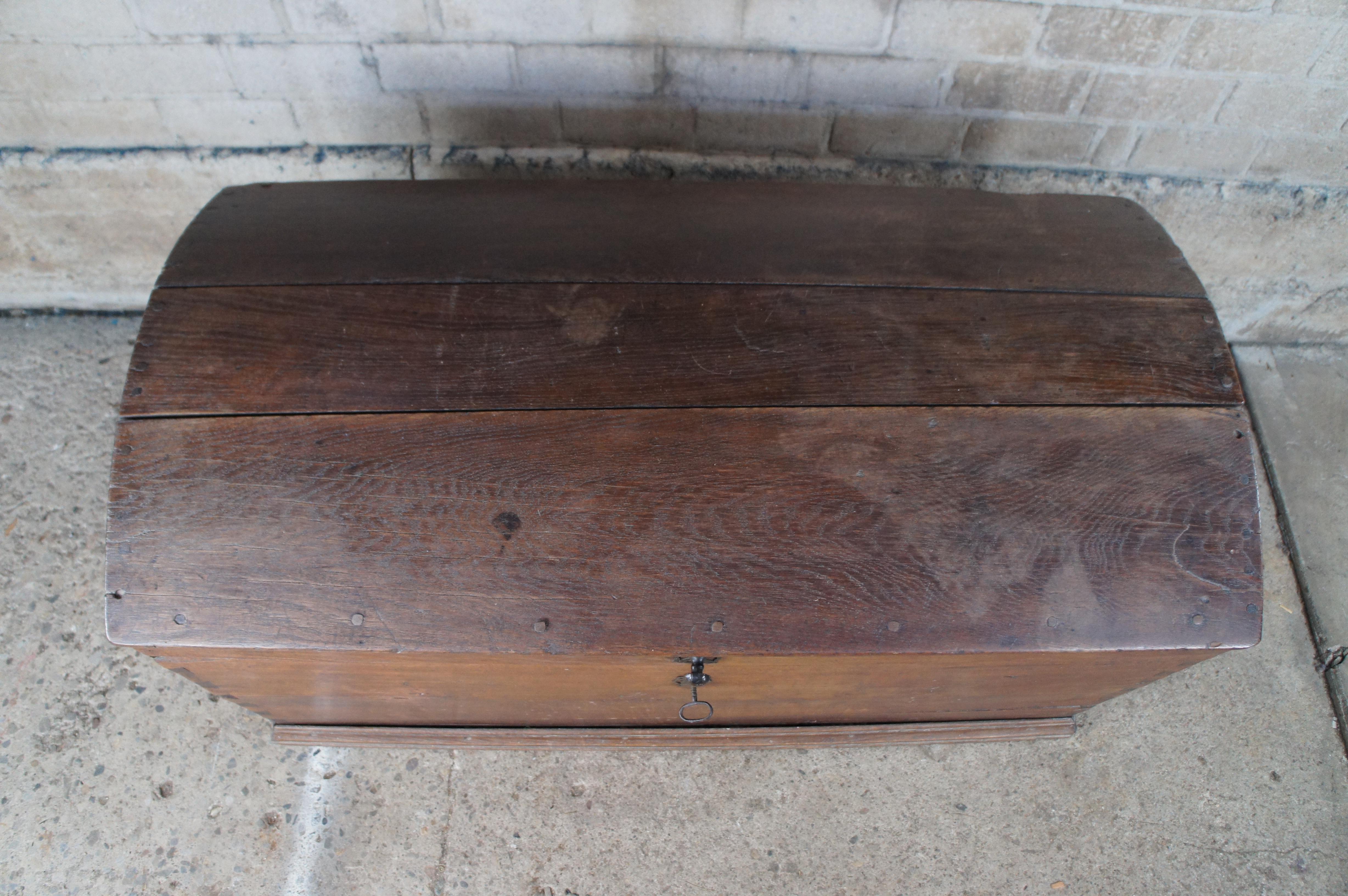 Antique European Oak Dome Top Blanket Storage Sea Chest Immigrants Trunk 50