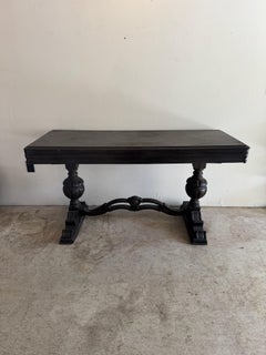 Antique European Oak Library Trestle Table with Turned Pedestal Base